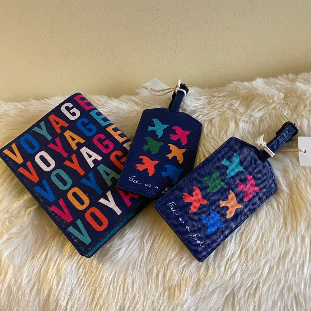 🌼Anthropologie 3pc Set Voyage Bird Passport Holder & Luggage Tags
